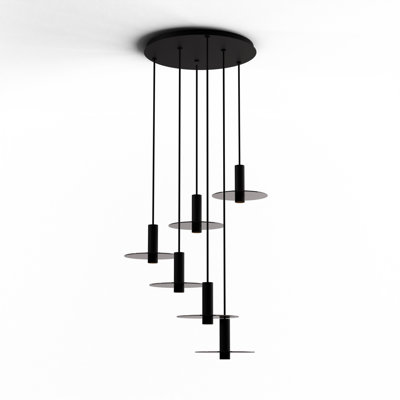 Combi luminaire suspendu 6 po avec auvent noir mat, plaque de verre de 9 po (gris foncé)