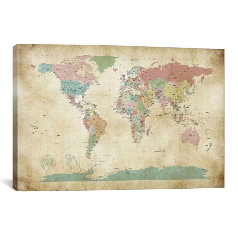 « world villes map » par michael tompsett-impression sur image, Toile, H 40 po x l 60 po x P 1,5 po