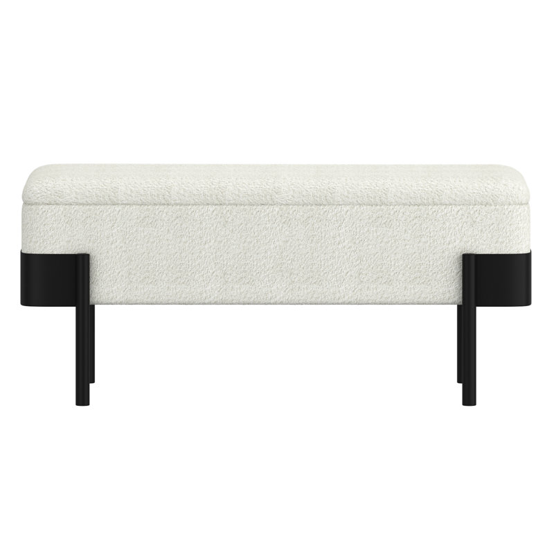 Mid-Century Modern Boucle Fabric & Metal Storage Bench - Ivory & Black