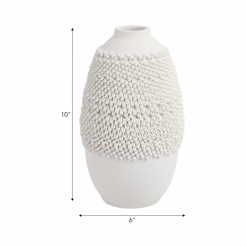 Dakota Fields Arroyo 3D Printed Porcelain Vase, Ivory, 10" H x 6" W x 6" D