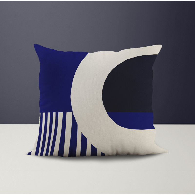 Jeté carré en polyester intérieur / extérieur, L 19 po x H 19 po, Noir / bleu marine