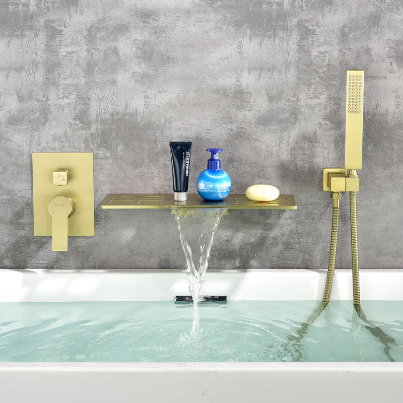 Garniture de robinet de baignoire murale avec douche à main, Or brossé