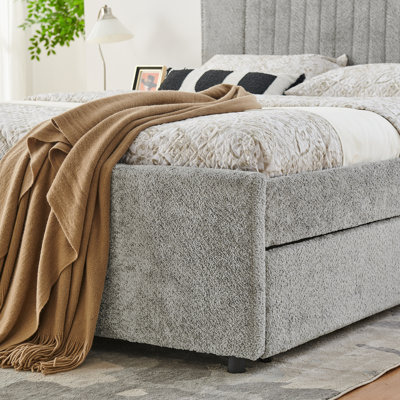 Vertical Channel Tufted Headboard & Nailhead Trim Space Saving Upholstered Bed