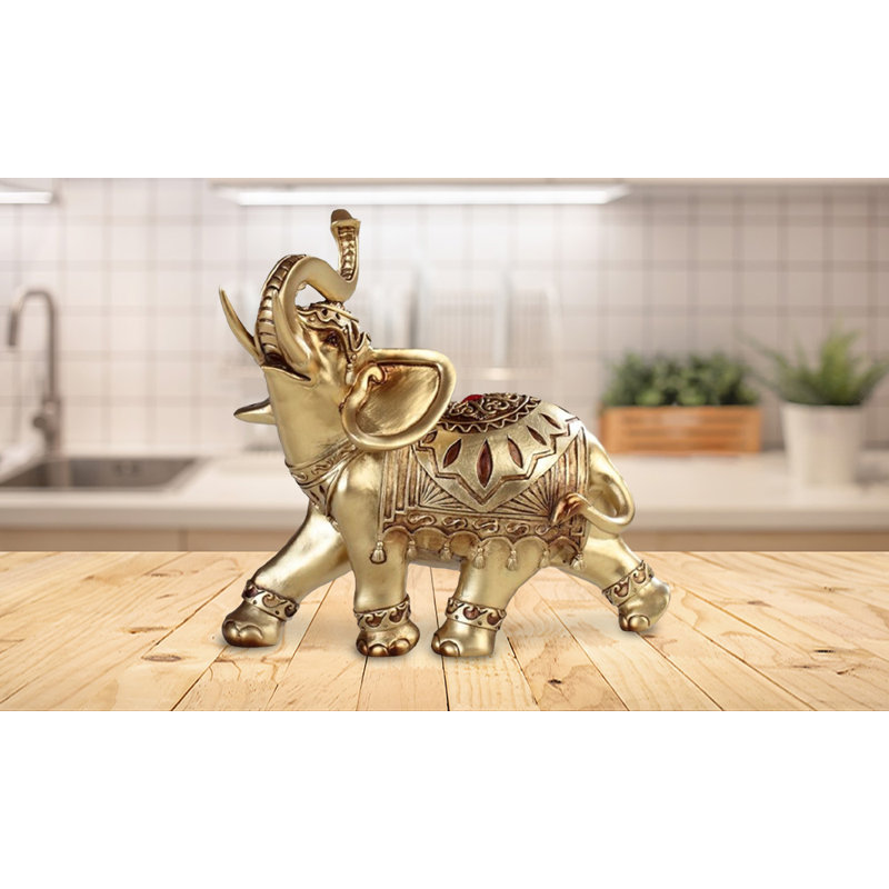 8.25"W Thai Elephant with Tattoo Figurine