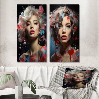 «Blue and Black» Marilyn Monroe Glamour Portrait I - Femme, ensemble de 2 impressions sur toile