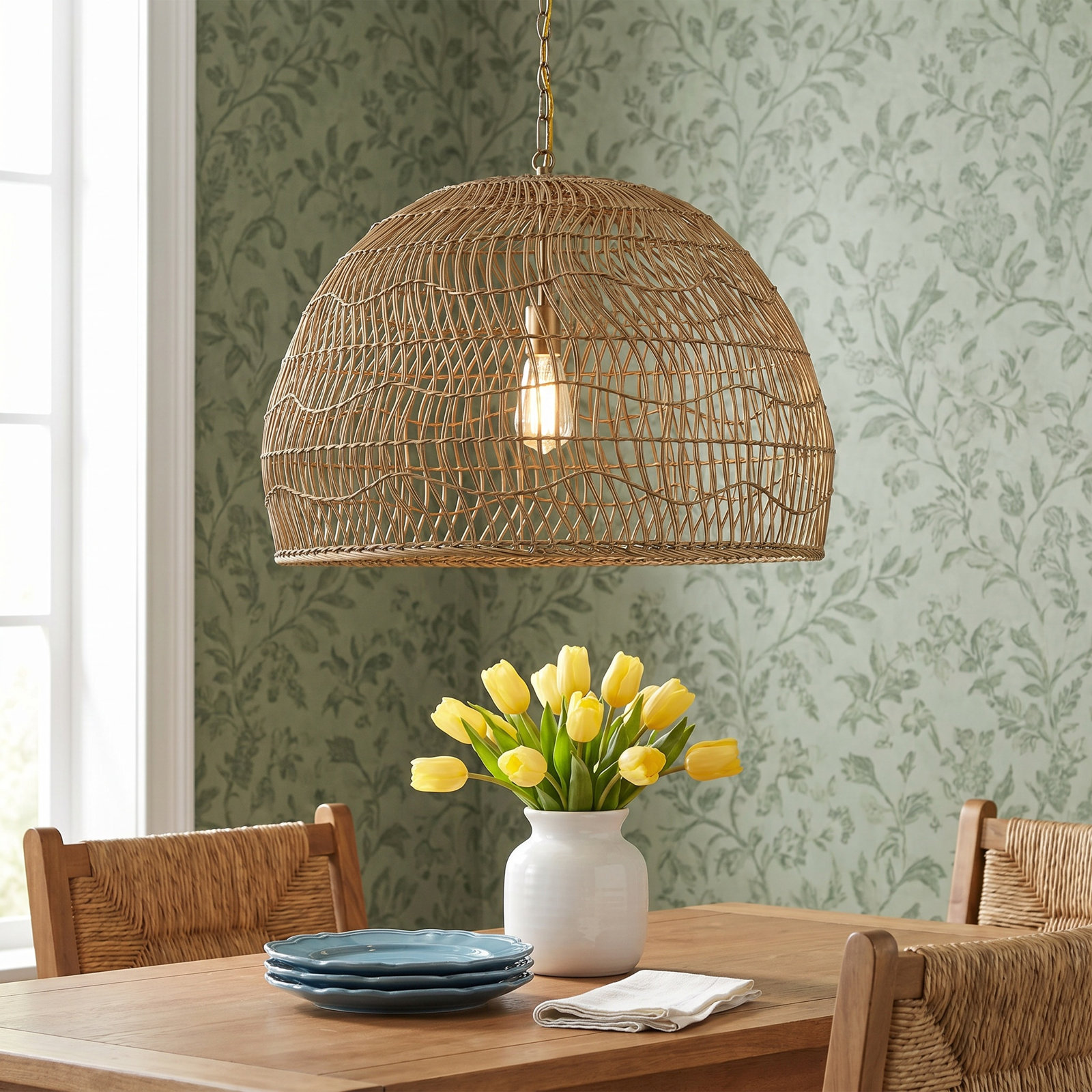 Willis Dimmable Rattan Single Light Pendant