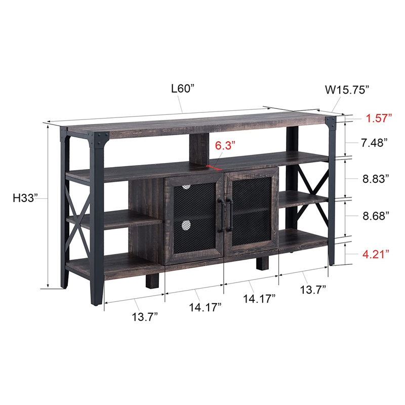 Polett Unfinished for TVs up to 65", Dark Rustic/Black