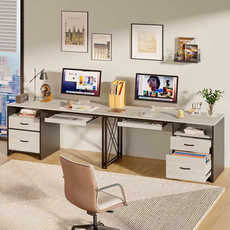 Bureau d'écriture avec plateau pour clavier Labelle, Blanc délavé
