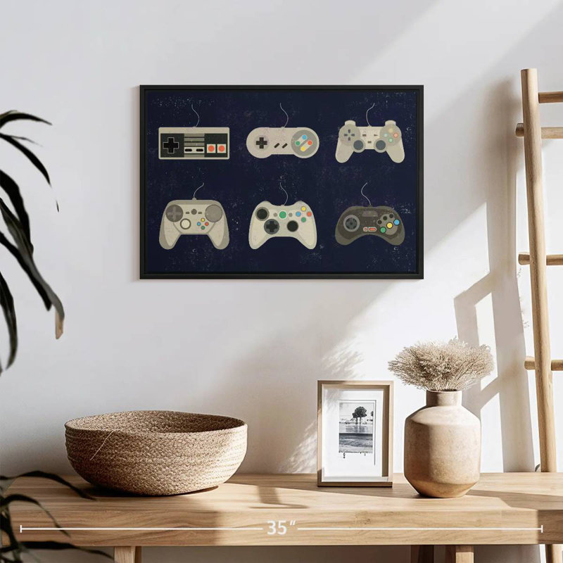 Video Game Controller Evolution, 19" X 13", Floating Frame Black