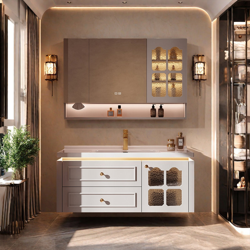 French light luxury and simple bathroom cabinet, Off White