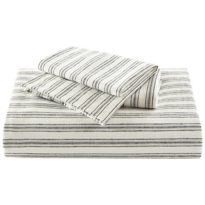 3 Pcs King Duvet In Grey - Natural Blend Of Linen, Cotton And Rayon, Skin- Bedding, Cool Soft Handfeel, Linen Texture Appeal, Stripe Design For Bedroom, All Comfort, Button Closure, Tested, Machine