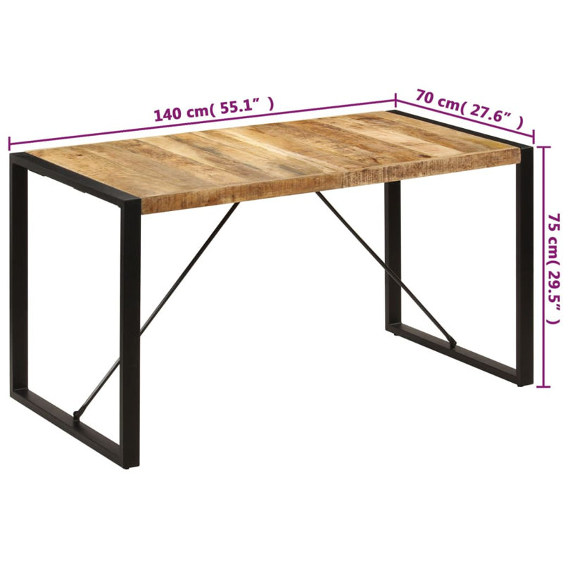 Dining Table Solid Mango Wood, 27.6" W x  55.1" L, Silver