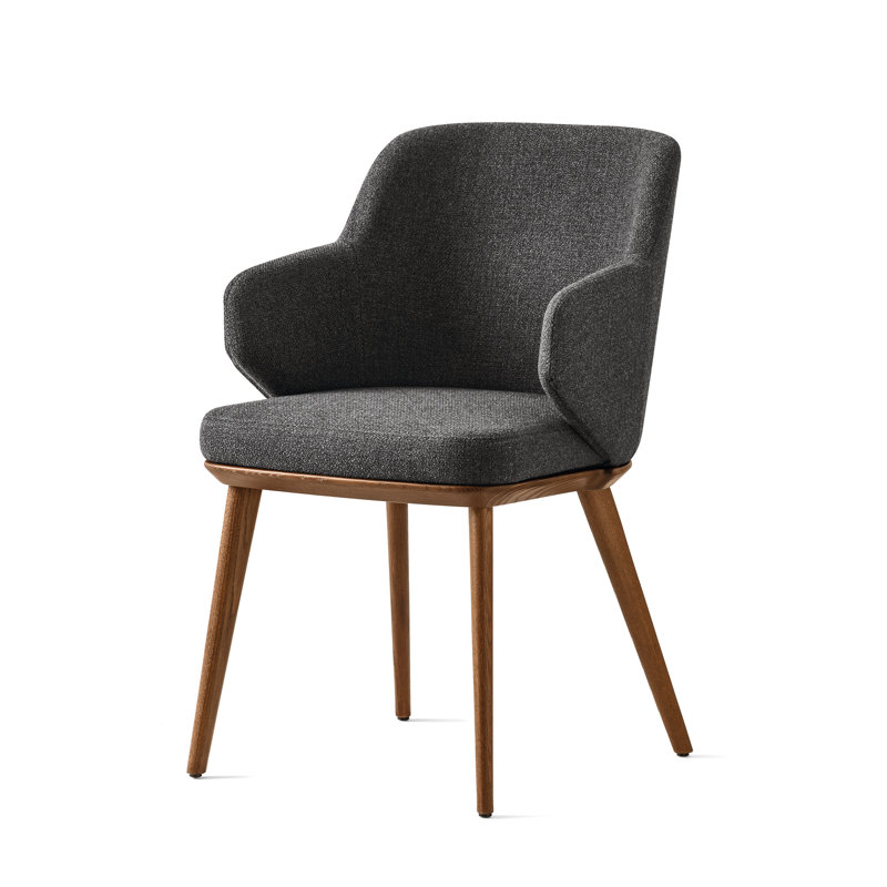 Foyer Upholstered Armchair with Wooden Base, Terracotta, Walnut