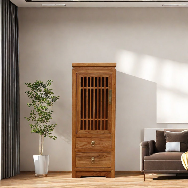 New Chinese Old Elm Zen Accent Cabinet, Brown