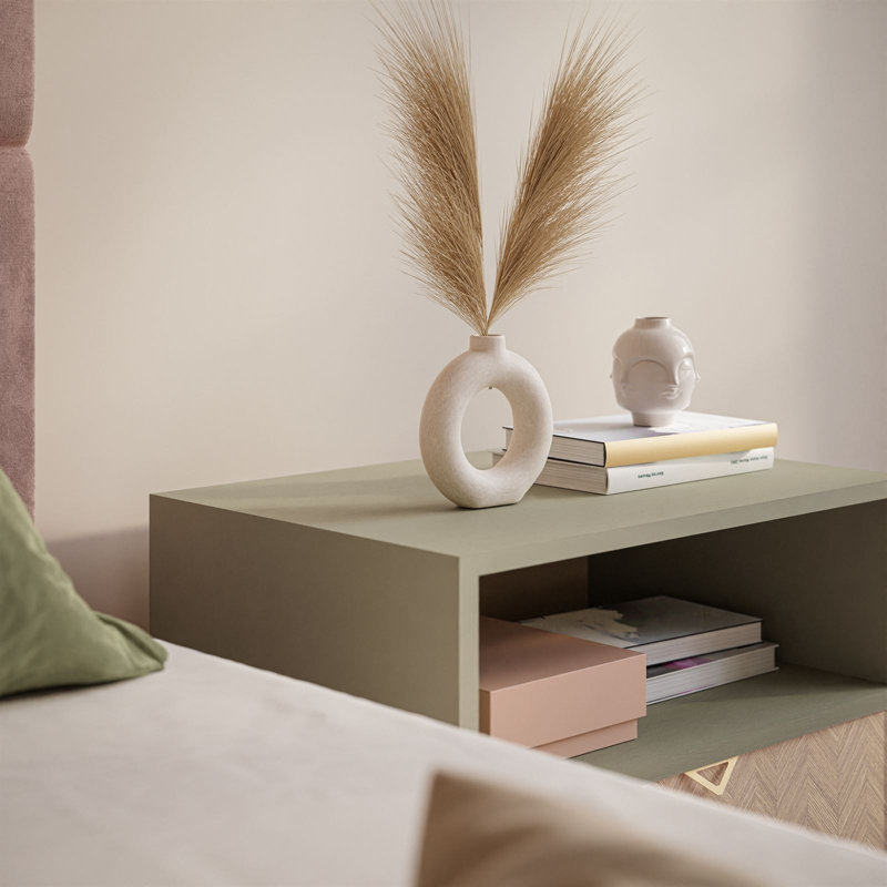 Daleila 54cm W Manufactured Wood Bedside Table, Scandi Herringbone Pattern