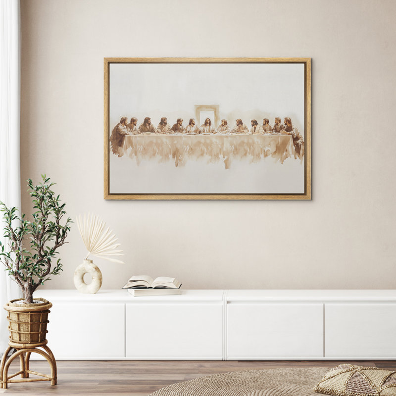 The Last Supper, Framed Bedroom Wall Decorations Canvas Print, 16" H x 24" W, Natural