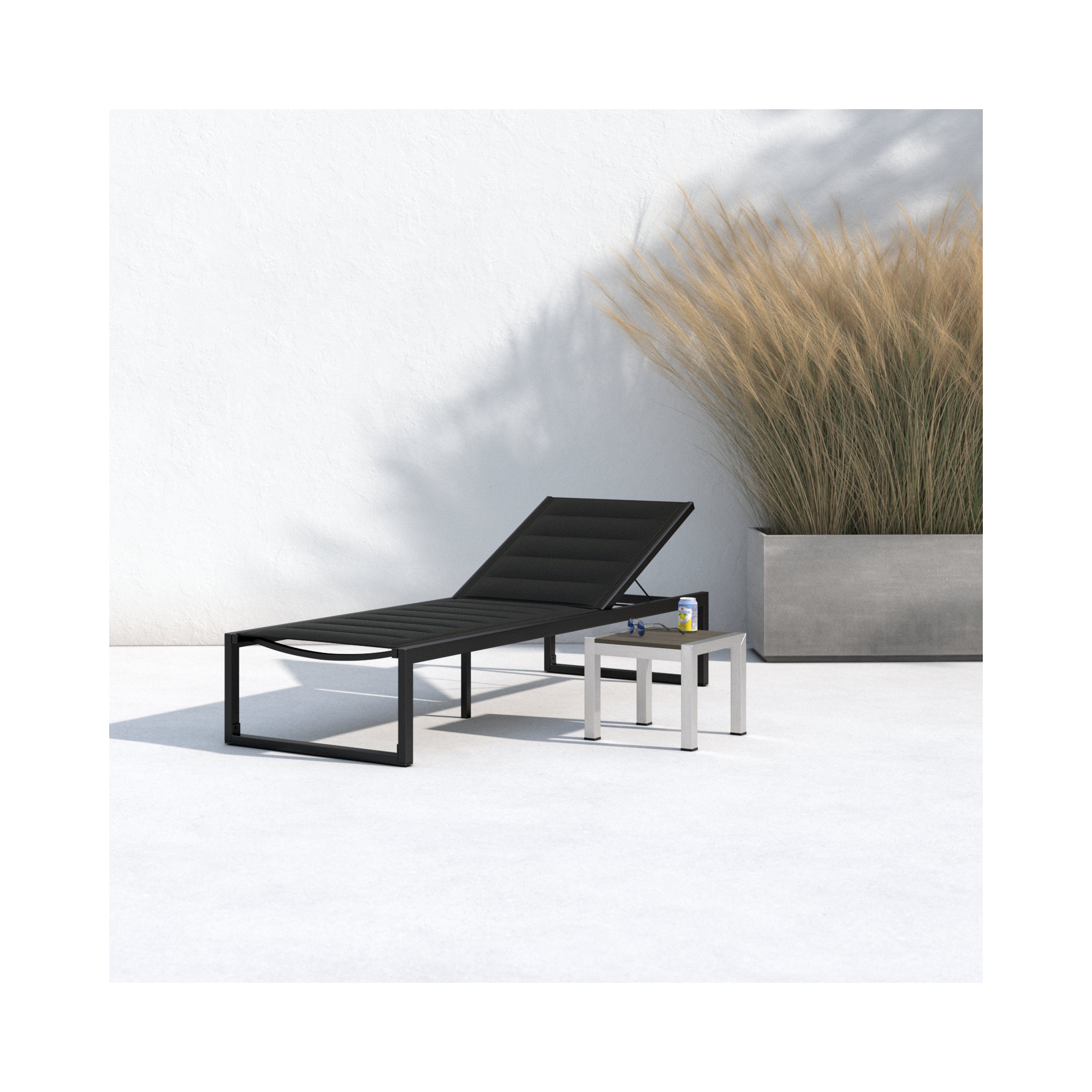 Armando Outdoor Aluminum Chaise Lounge, Black