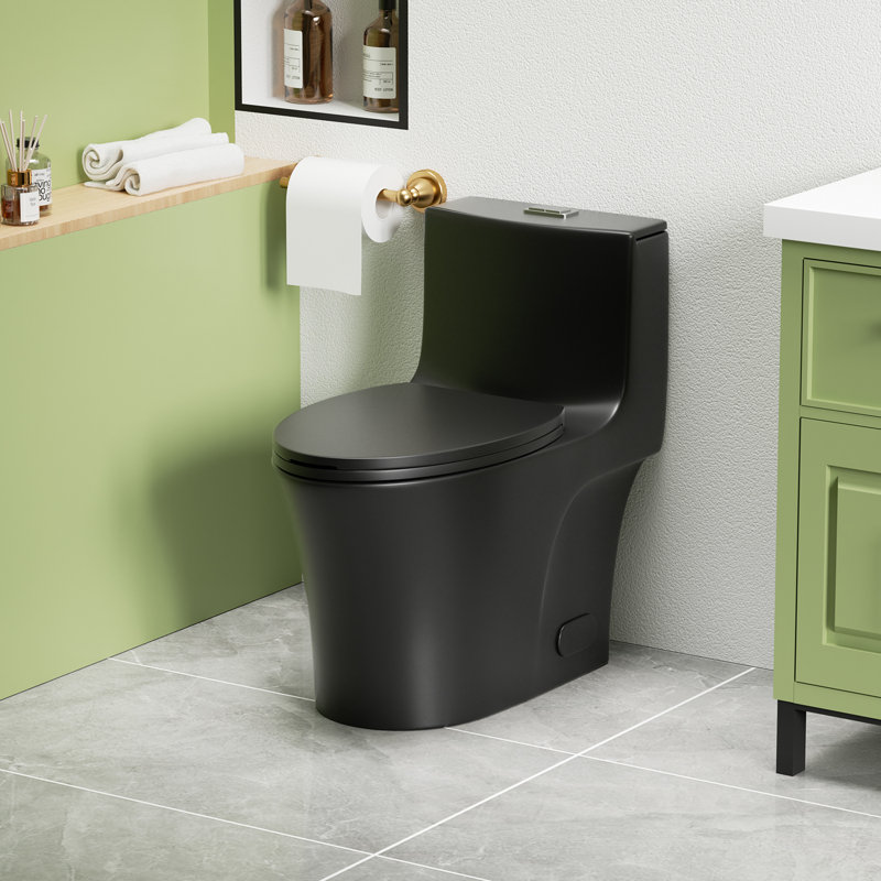 1.1/1.6 GPF Dual Flush One-Piece Toilet, Elongated, Soft Close Seat, ADA 17" Height, Matte Black