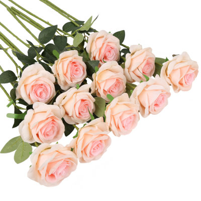 12 Pcs Artificial Flowers Roses Bulk Fake Silk Roses Bouquet With Long Stem Faux Roses Flowers For Wedding Home Party Table Decorations