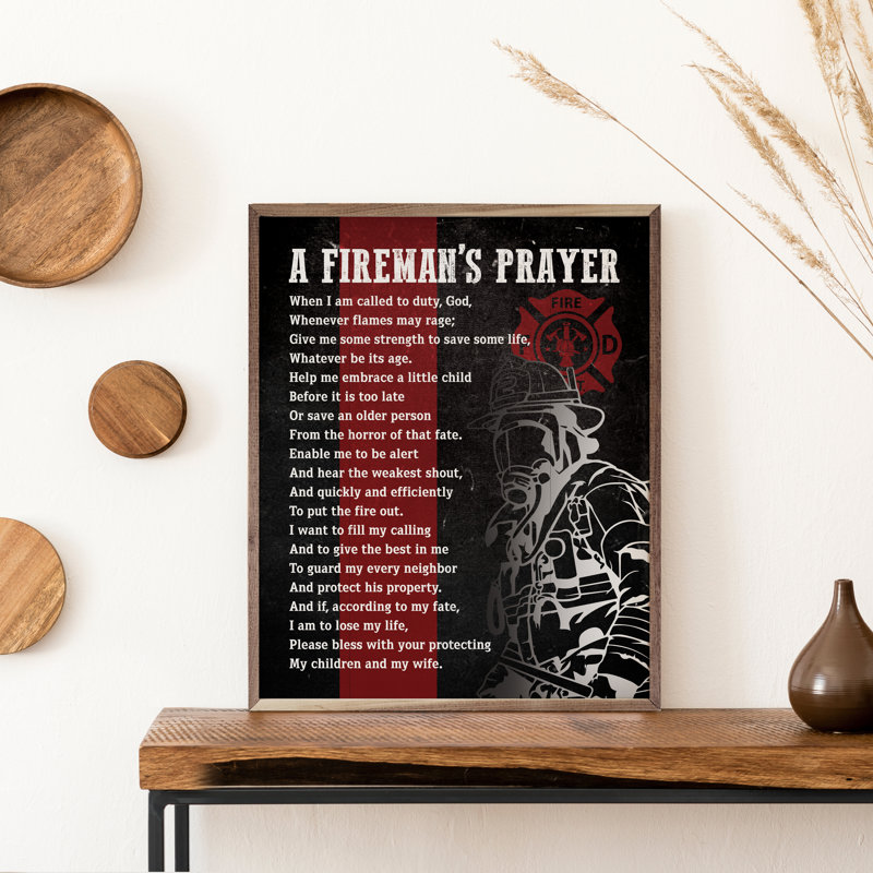 A Fireman's Prayer Black, 16" W x 20" H