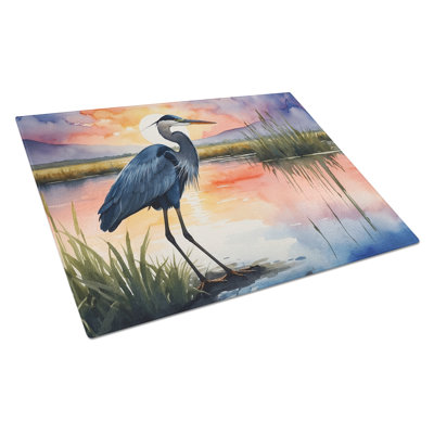 Blue Heron Setting Sun Glass Cutting Board