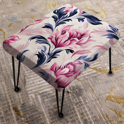 Pink And Blue Love Knot Ikat Infused Blooms - Floral Rectangle Ottoman