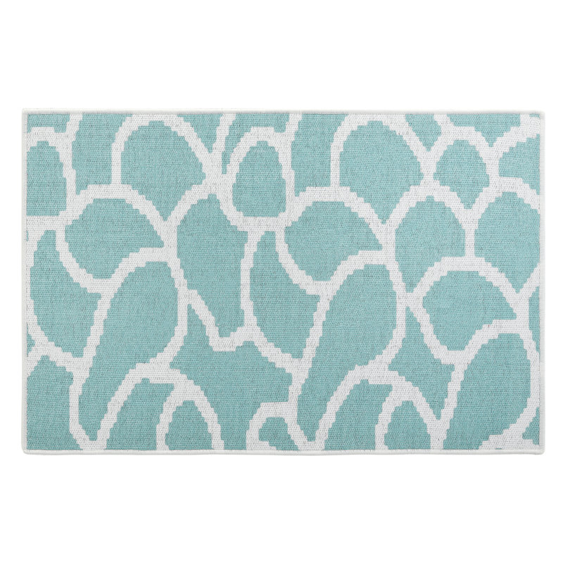 Wanja Geometric Non-Skid Kitchen Mat, Teal