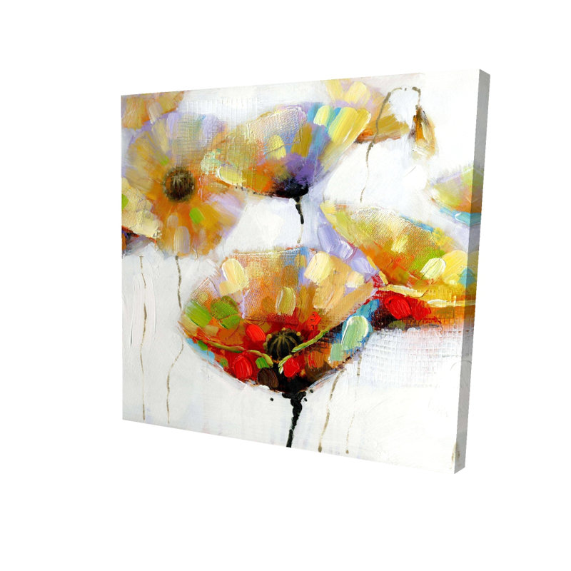 Fleurs tachetées de couleur | Toile florale orange pour la décoration intérieure, H 8 po x l 8 po, Toile tendue