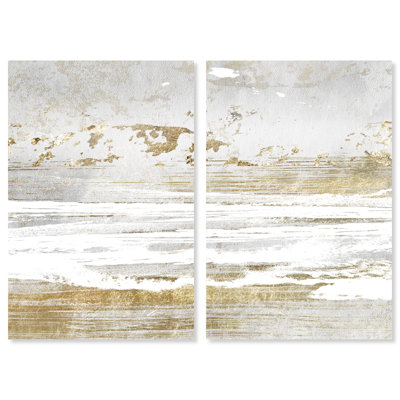 Hopeful Romantic Diptych, Abstract Ocean Modern Gold by Oliver Gal - 2 Piece on Wrapped Canvas Graphic Art Set