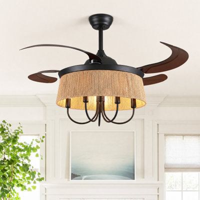Ventilateur de plafond Boho de 48 po avec ensemble d'éclairage Solea, ventilateur de plafond en corde tissée avec télécommande et moteur CC réversible silencieux