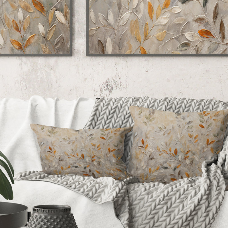 Coussin décoratif imprimé botanique beige I - Abstract Botanicals, 18" x 18"