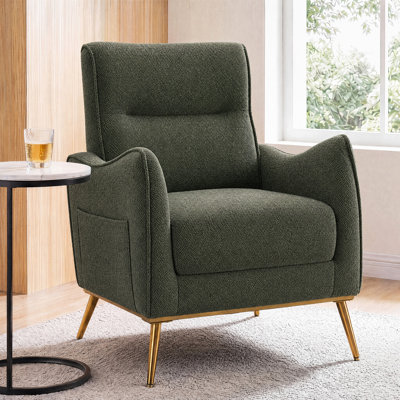 28.9" W High Back Accent Chair, Upholstered Armchair with Side Pocket, Golden Metal Legs for Living Room Bedroom