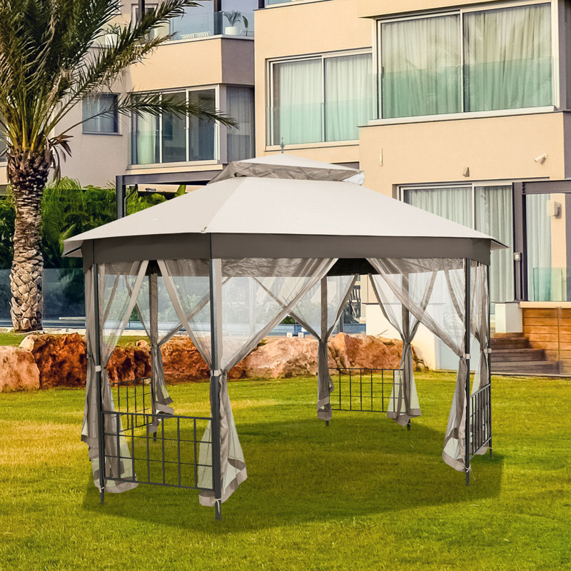 Abri de jardin pour patio en métal x P 10 pi à auvent pliant, Beige