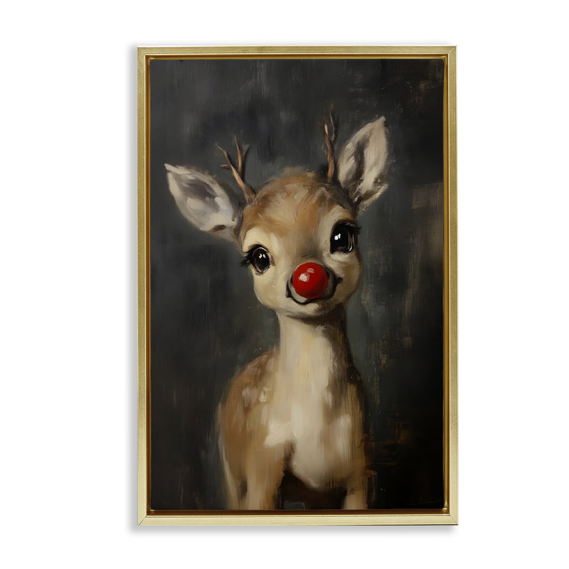 «Nose Baby Reindeer», art mural encadré sur toile flottante, H 25 po x l 17 po, Cadre flottant métallique doré