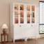  Meuble audio-vidéo modulaire de 118 po de largeur et vitrine avec lumières DEL, portes en verre, quincaillerie de couleur laiton et poignées en cuir véritable, pour téléviseurs de 75 po ou moins-547941116