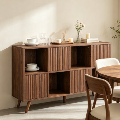 Bibliothèque à 8 compartiments, meuble de rangement avec 4 portes, étagère cubique autoportante pour livres et décoration, salon, chambre, bureau, noyer