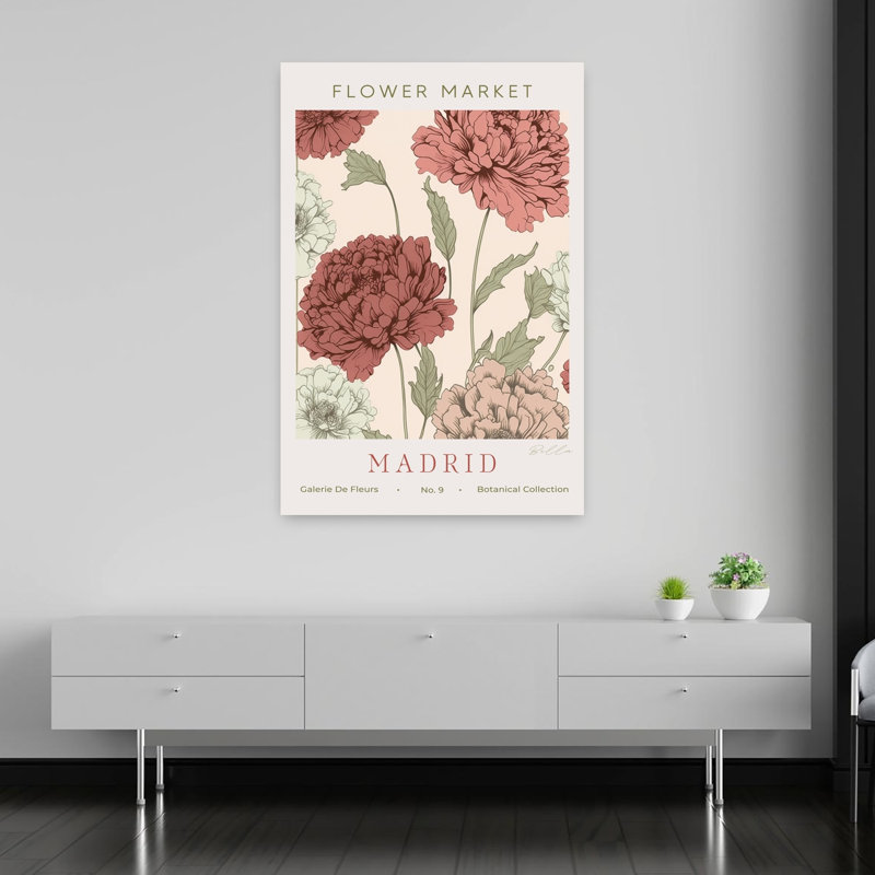 Madrid Flower Market Classic Delicate Elegant Peony Rose Flower Nature Wall Art Print 1 Piece Wrapped Canvas Wall Art