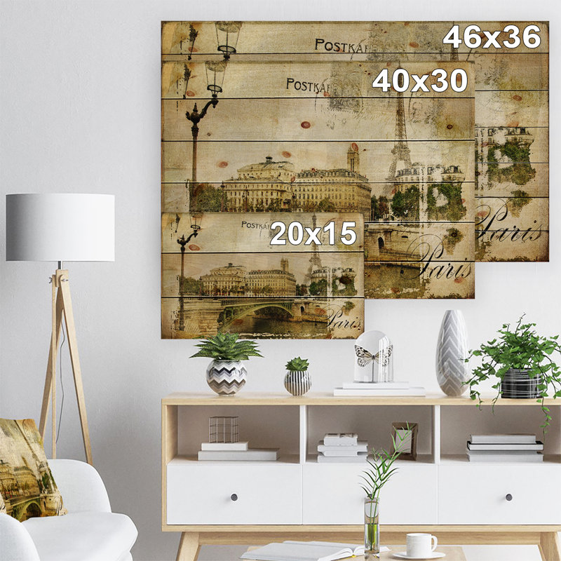 Art mural en bois de Paris, décor champêtre français rétro - Paris rétro, H 30 po x l 40 po x P 1 po