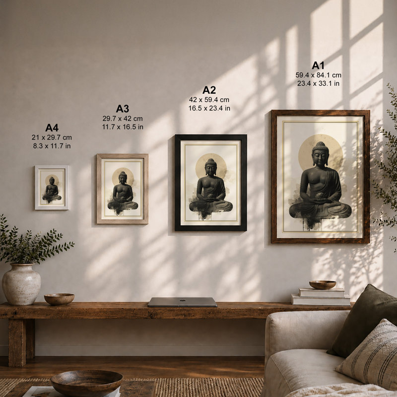 Meditative Buddha Japandi - Framed Print, Walnut, A1 - 84.1 x 59.4 cm