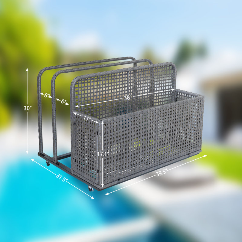 Outdoor Patio Poolside Float Storage,Box, PE Rattan Outdoor Pool Caddy with Rolling Wheels for Floaties, Patio, Pool, Beach