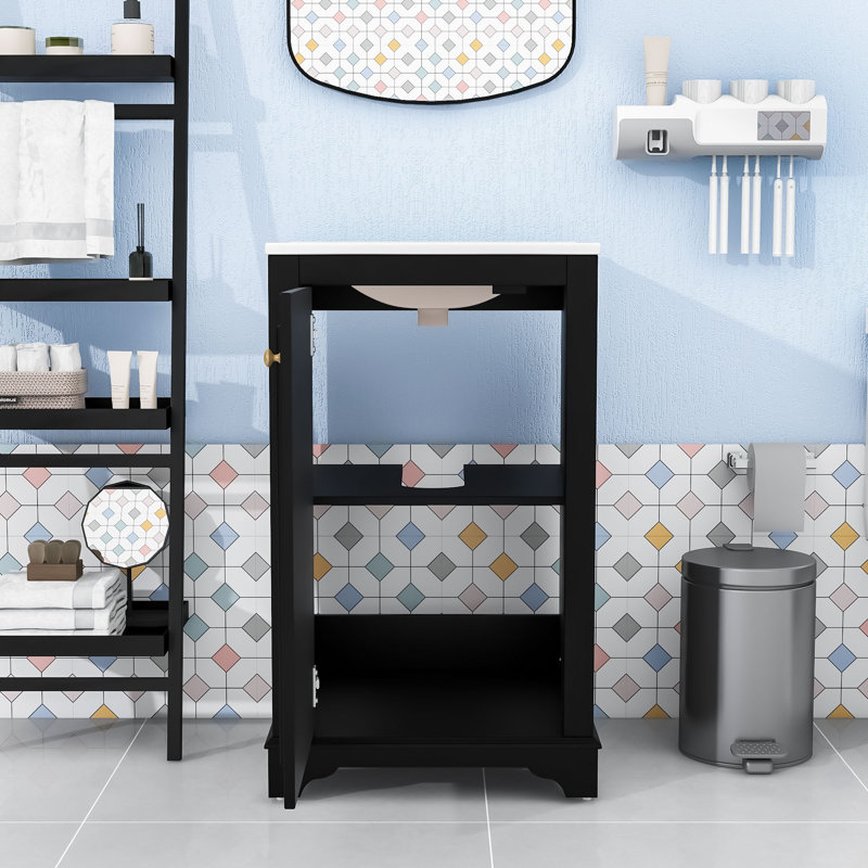 Meuble-lavabo moderne de style shaker avec lavabo - Conception compacte et durable avec porte à fermeture en douceur, Noir