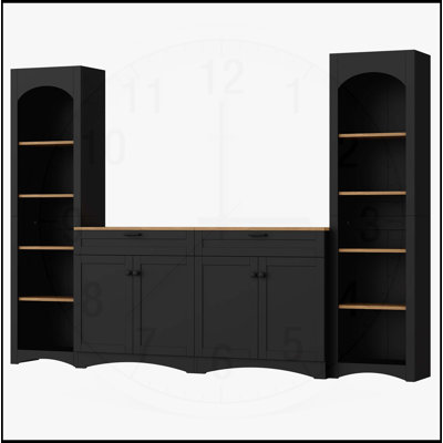 Meuble audio-vidéo 3 pièces avec rangement, meuble télé de style Mid-Century et bibliothèque polyvalente pour téléviseur de 70 po ou moins Farmhouse