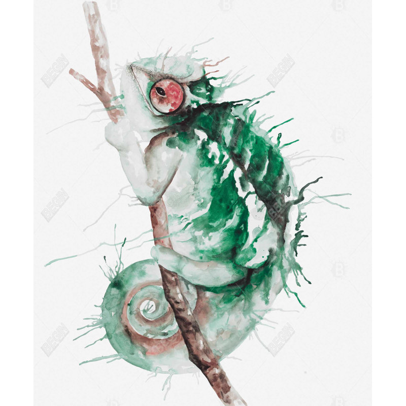 Watercolor Chameleon - Toile encadrée pour la décoration intérieure