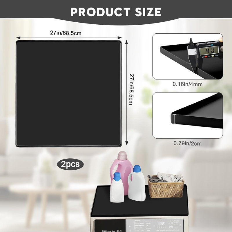 Tapis de protection en silicone pour laveuse et sécheuse, paquet de 2 27 po x 27 po, protection des rebords surélevés, facile à nettoyer, noir