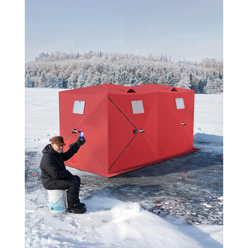 Portable Ice Fishing Tent, Insulated 3-Layer Pop-Up Ice Fishing Shelter, Windproof Waterproof Winter Fishing Tent with Carry Bag for 6-8 People