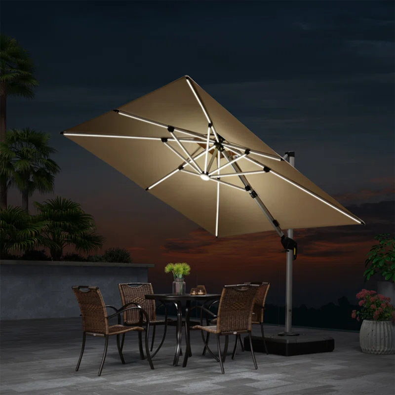 Parasol carré en porte-à-faux avec base, Beige
