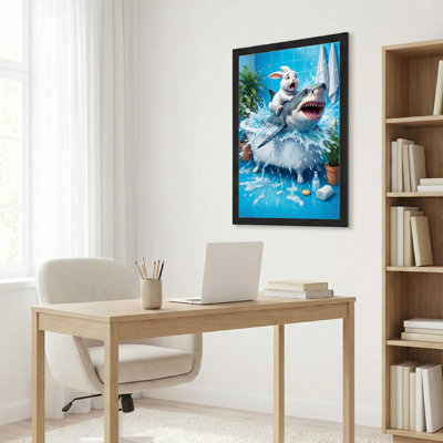 Requin et lapin dans une baignoire, reproduction d'art sur toile tendue sur toile, ensemble de 1