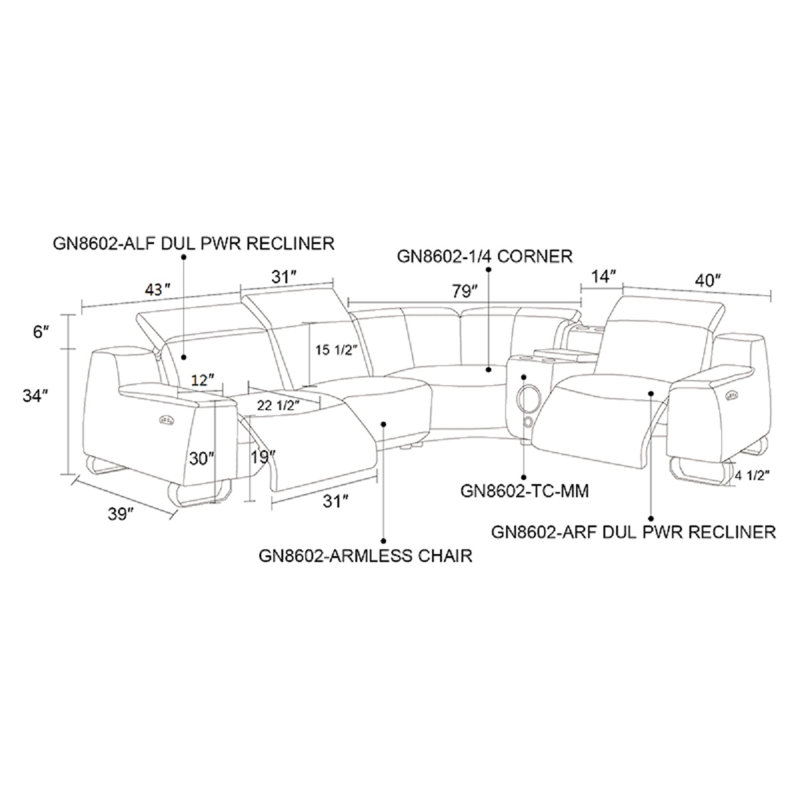 Clayson Upholstered Power Reclining Curved Sectional Reversible
