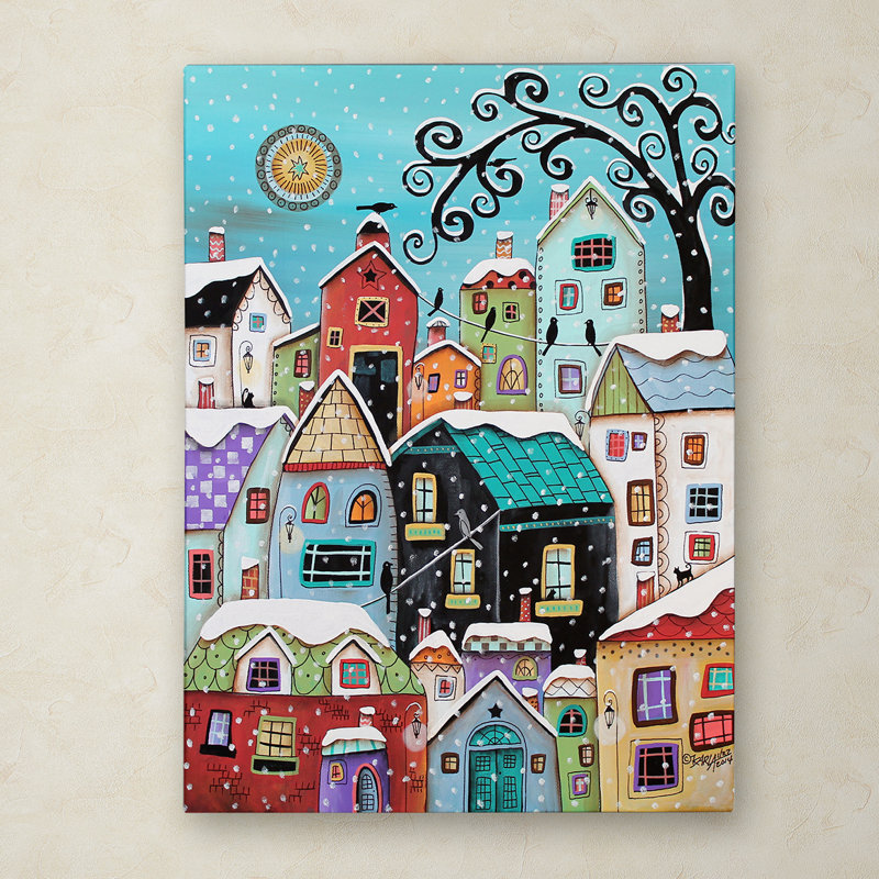 « winter city », reproduction d’impression sur toile tendue, H 19 po x l 14 po x P 2 po