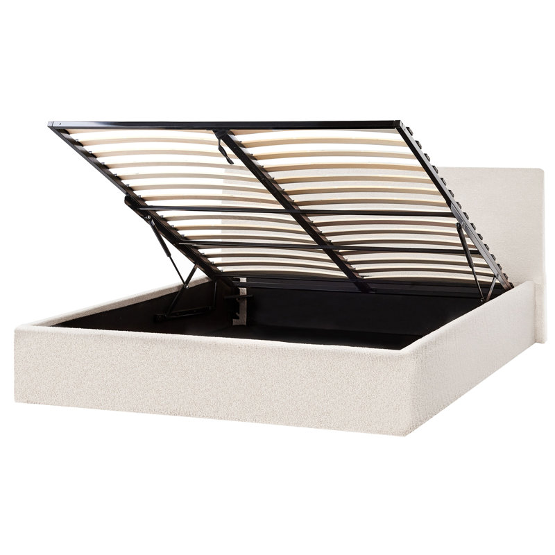 Ottoman Bed Boucle, European King (160 x 200 cm), White